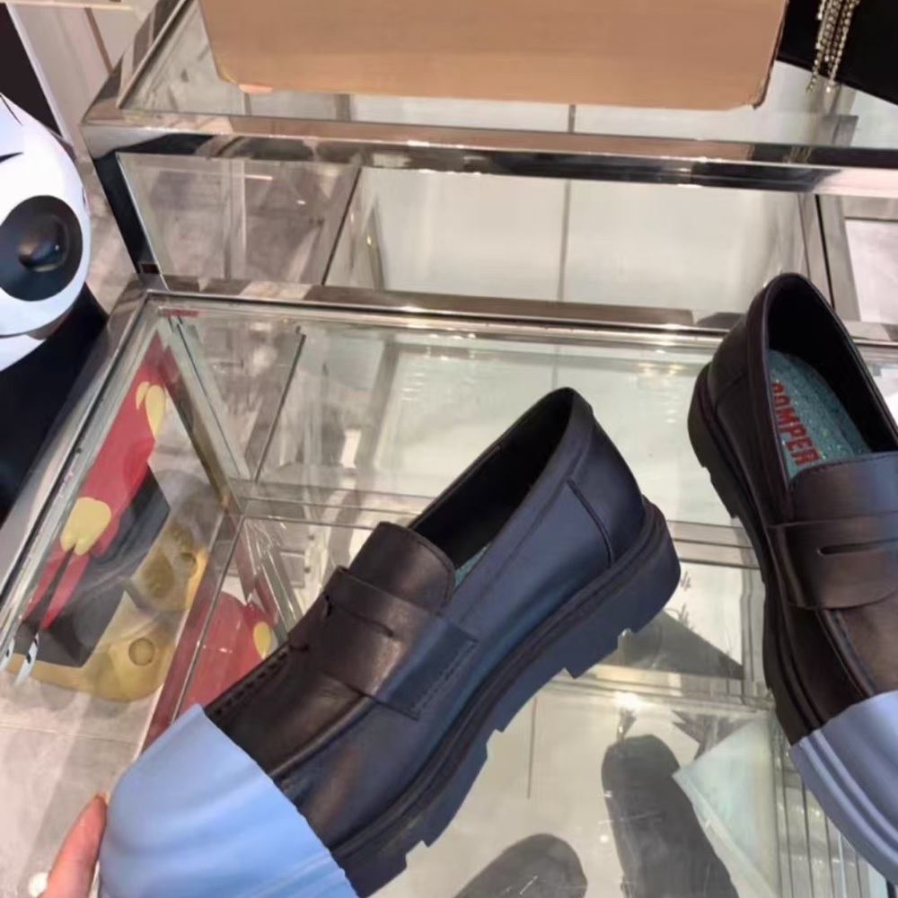 Camper Black Loafers with Baby Blue Toe Caps - Picture 2 of 9